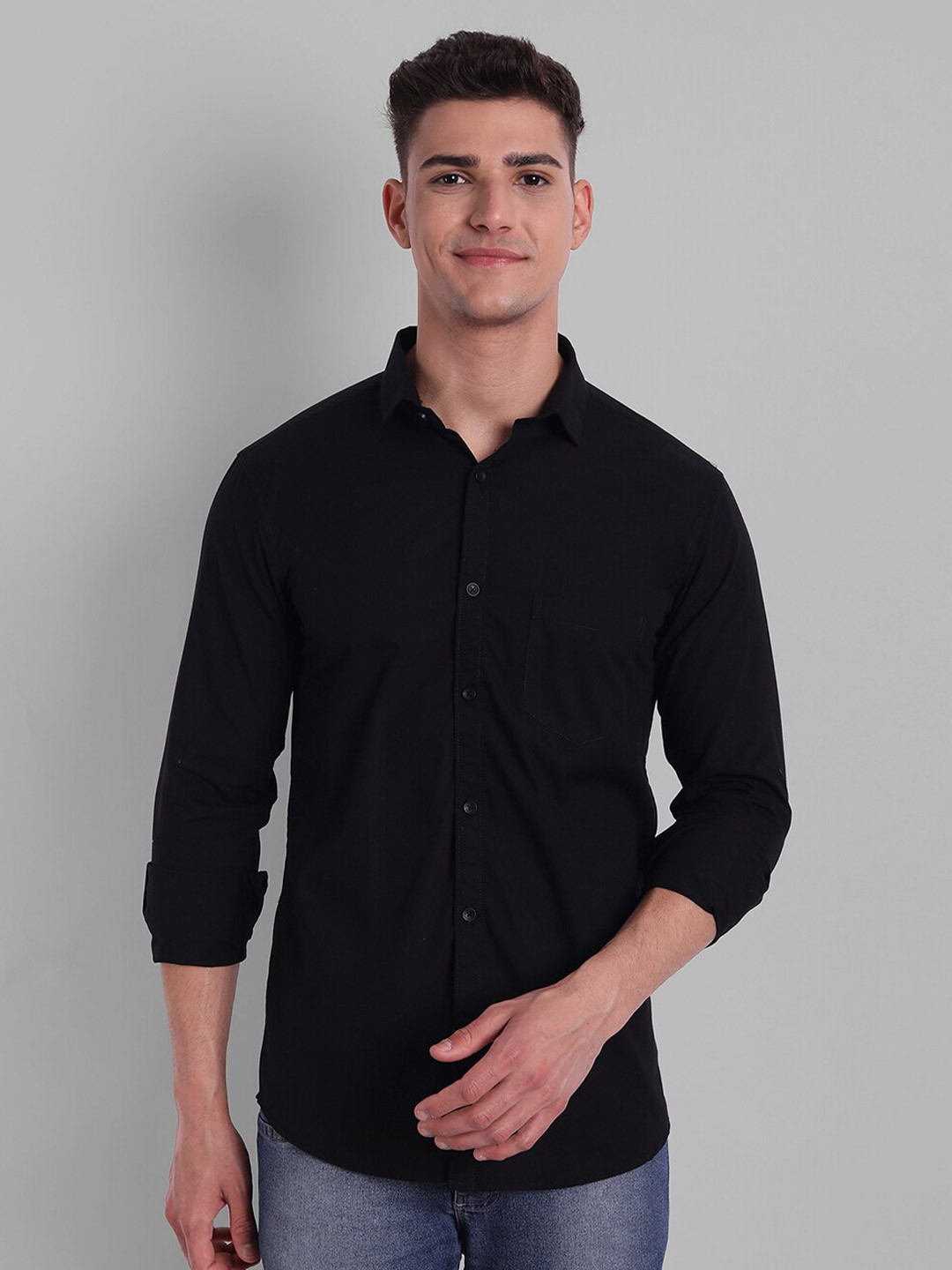 Majestic Man Men Black Comfort Slim Fit Cotton Casual Shirt