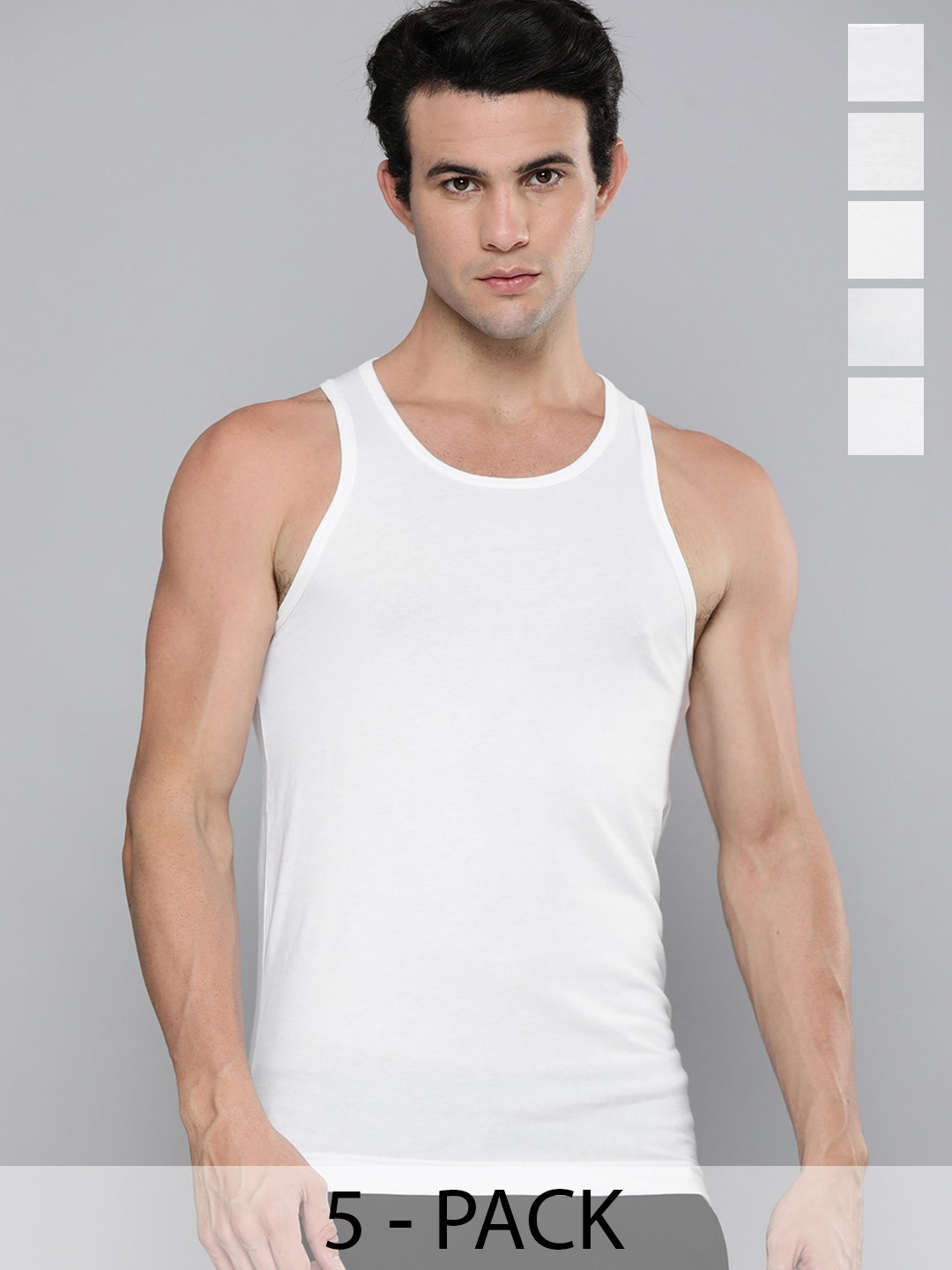 Levis Men Pack of 5 Solid Scoop Neck Sleeveless Pure Cotton Classic Vest