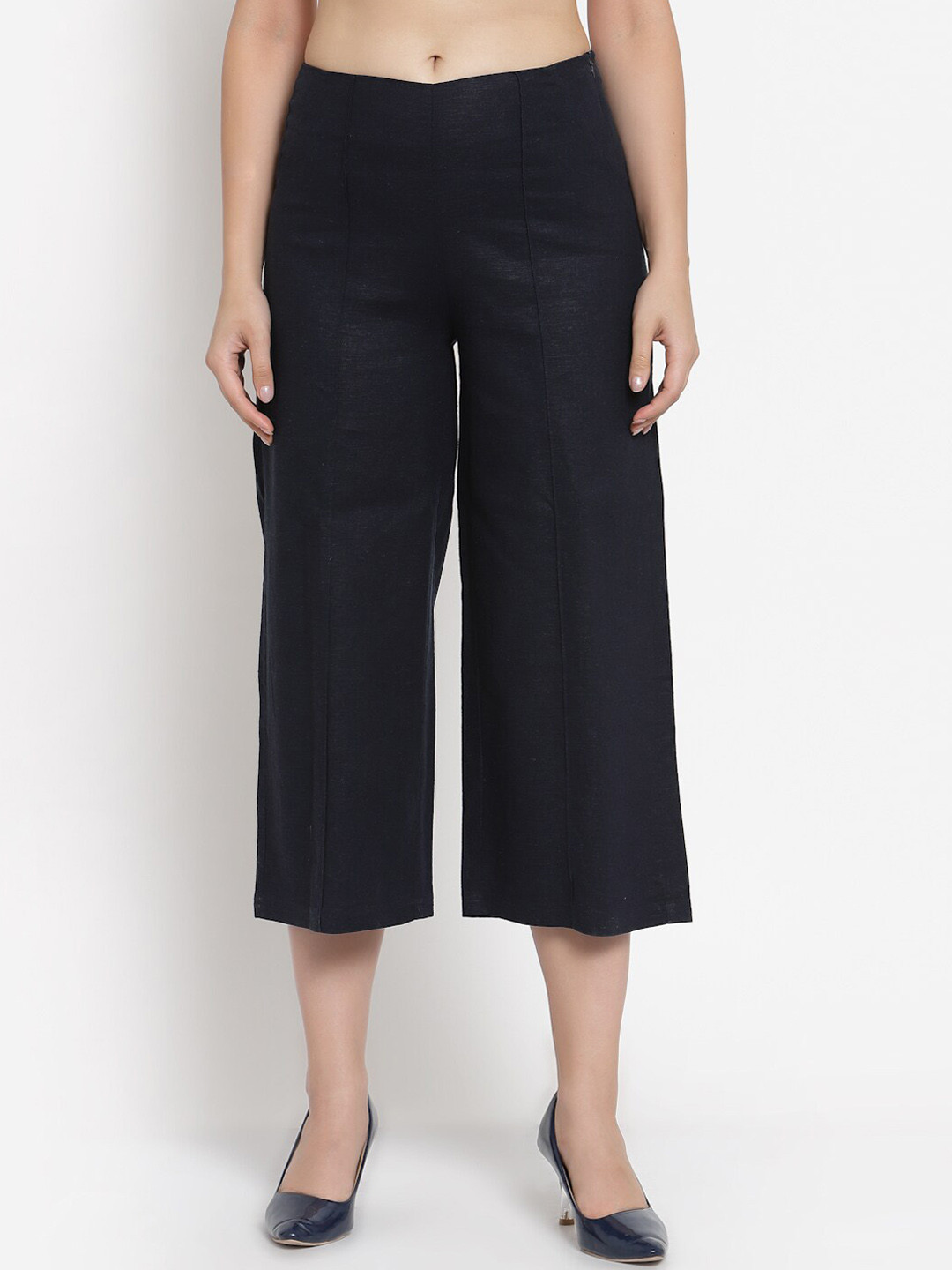 Gipsy Women Navy Blue Linen Culottes Trousers