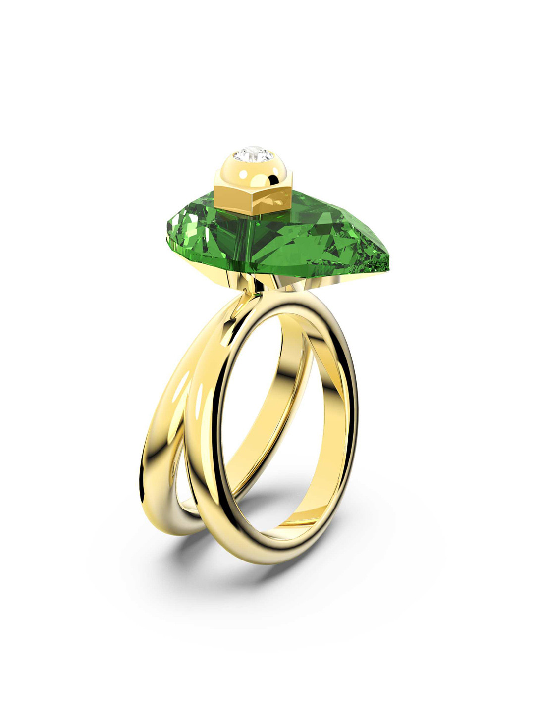 SWAROVSKI Gold-Plated Green & White Crystal-Studded Finger Ring