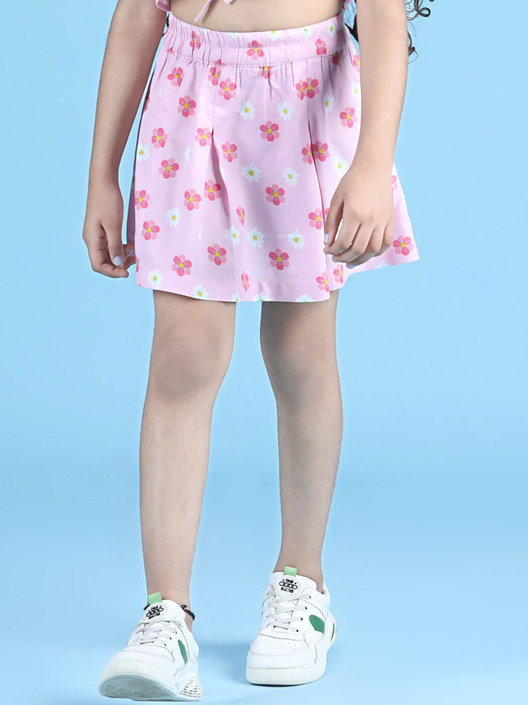 luyk Girls Pink Floral Printed Skirts