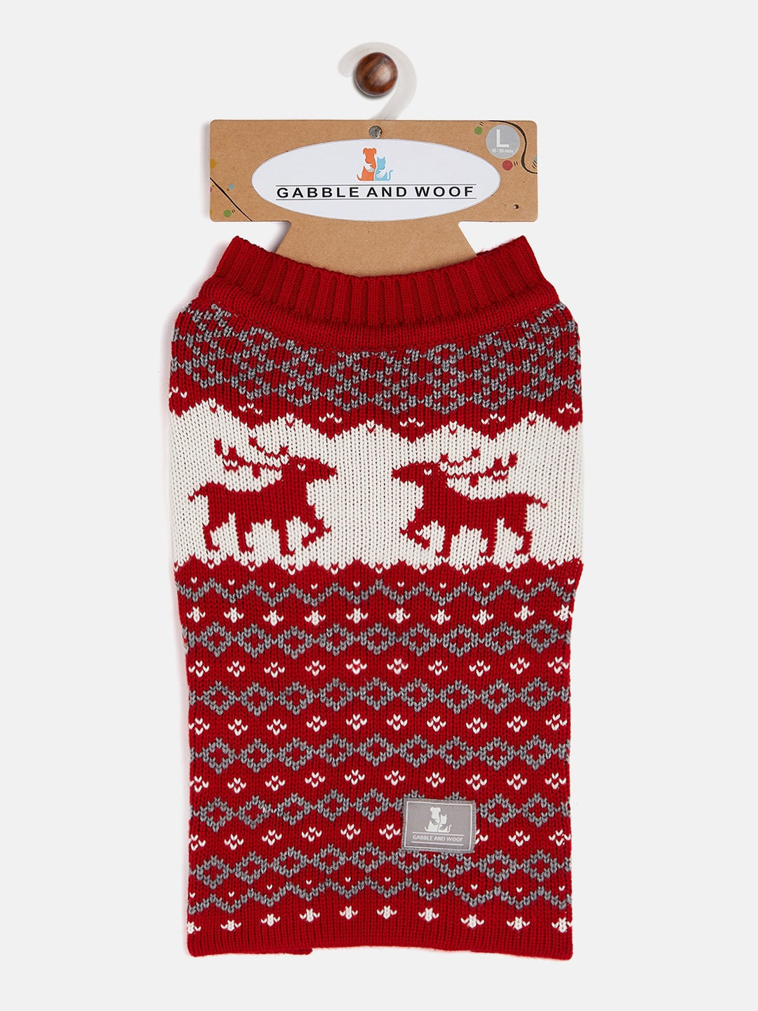 GABBLE & WOOF Red Self Design Dogs Winter Sweater