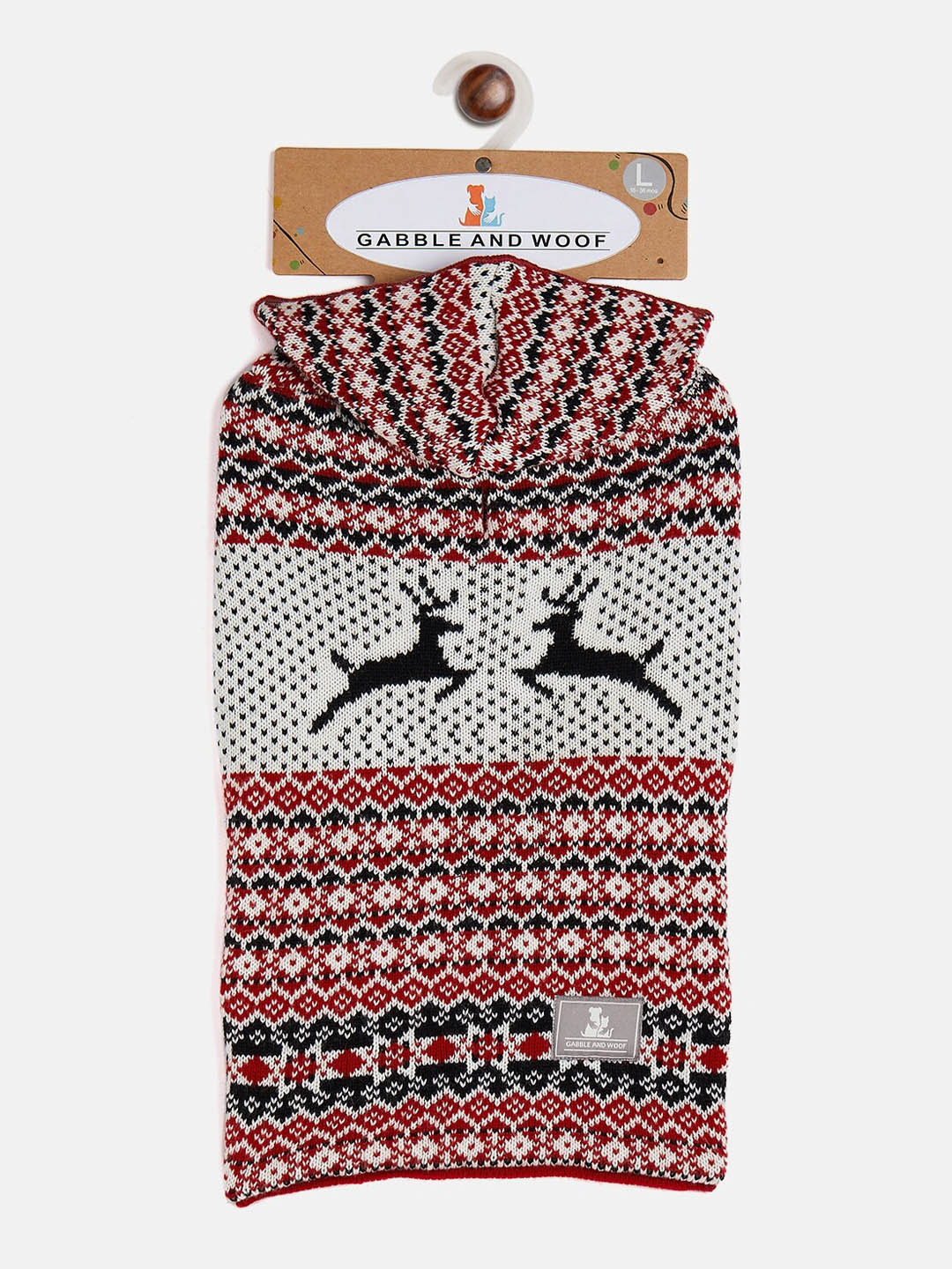 GABBLE & WOOF Red & White Dogs Cotton Winter Sweater