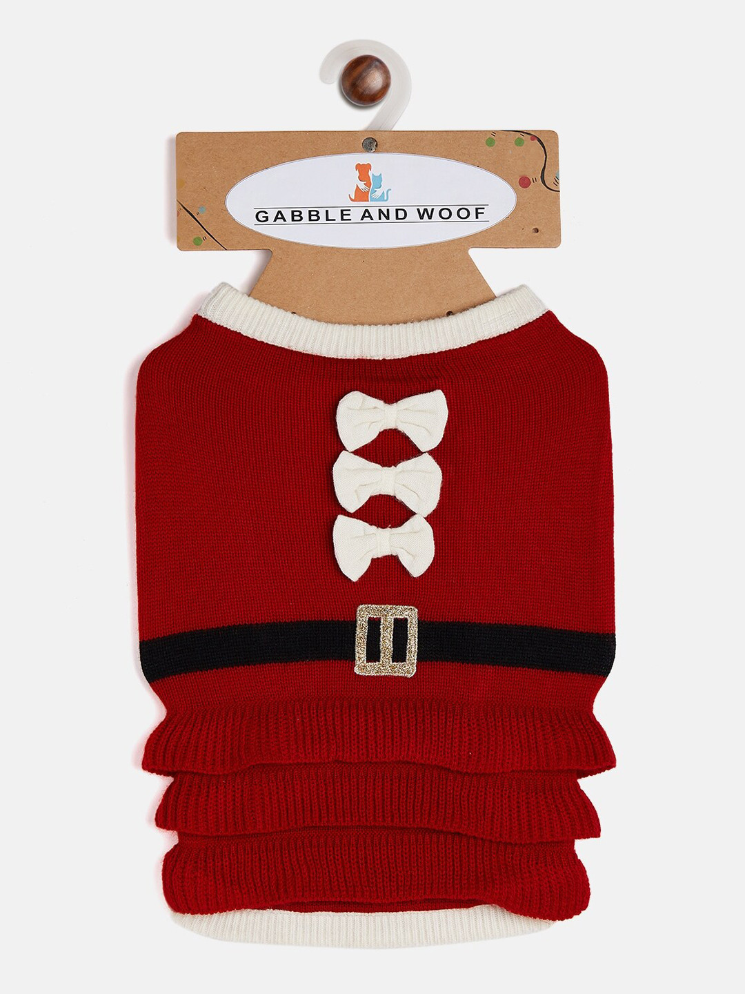 GABBLE & WOOF Red & White Patterned Dog Cotton Sweater