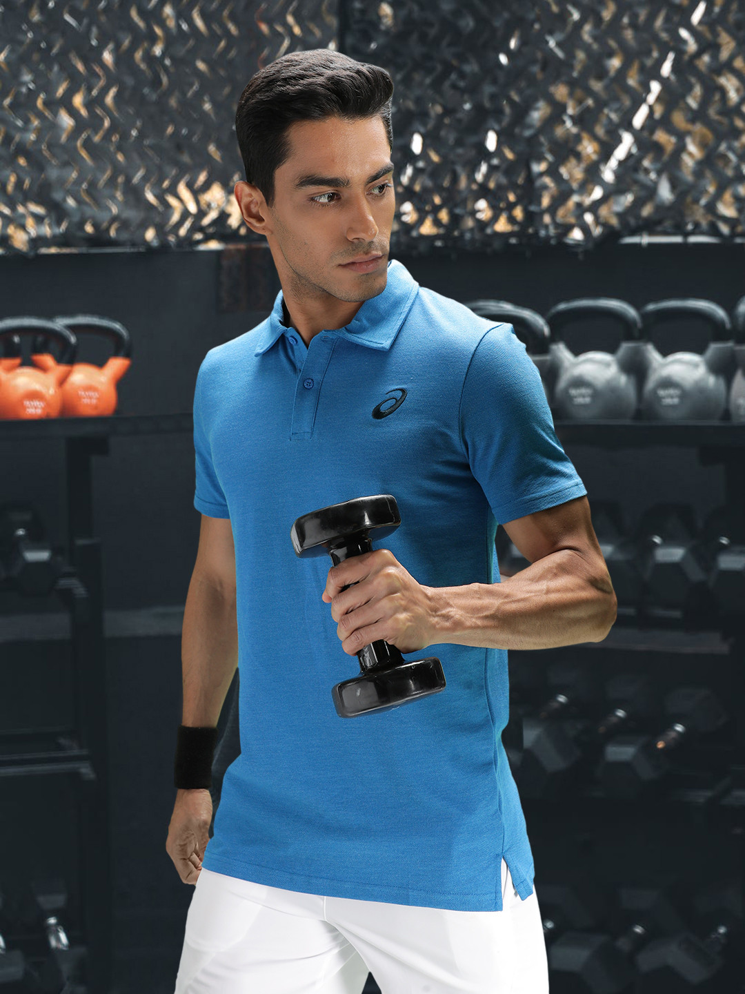 ASICS Men Blue Solid Polo Collar Training T-shirt
