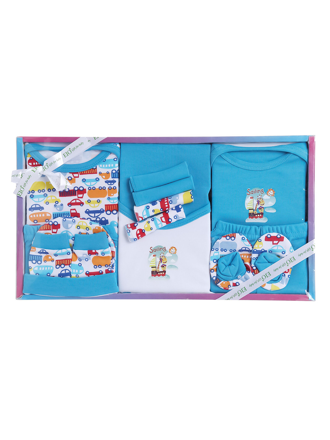 EIO Kids 13 Piece Turquoise Blue Pure Cotton Apparel Gift Set