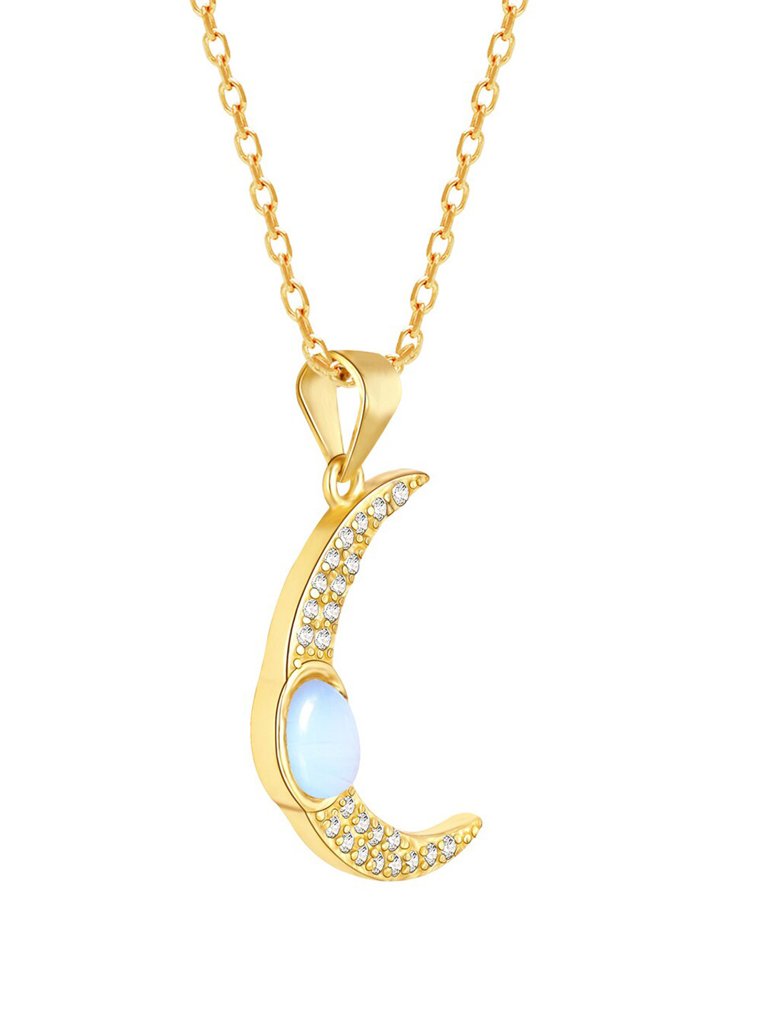 GIVA 925 Sterling Silver 18k Gold Plated Zircon Moon Pendant With Link Chain