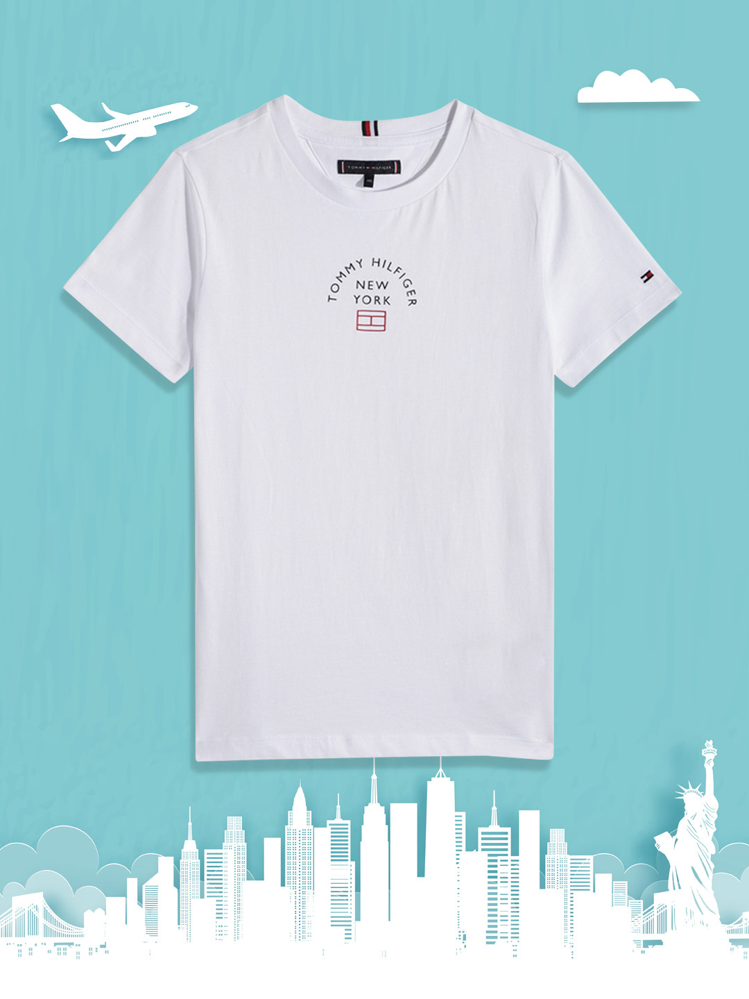 Tommy Hilfiger Boys White Brand Logo Printed Pure Cotton T-shirt