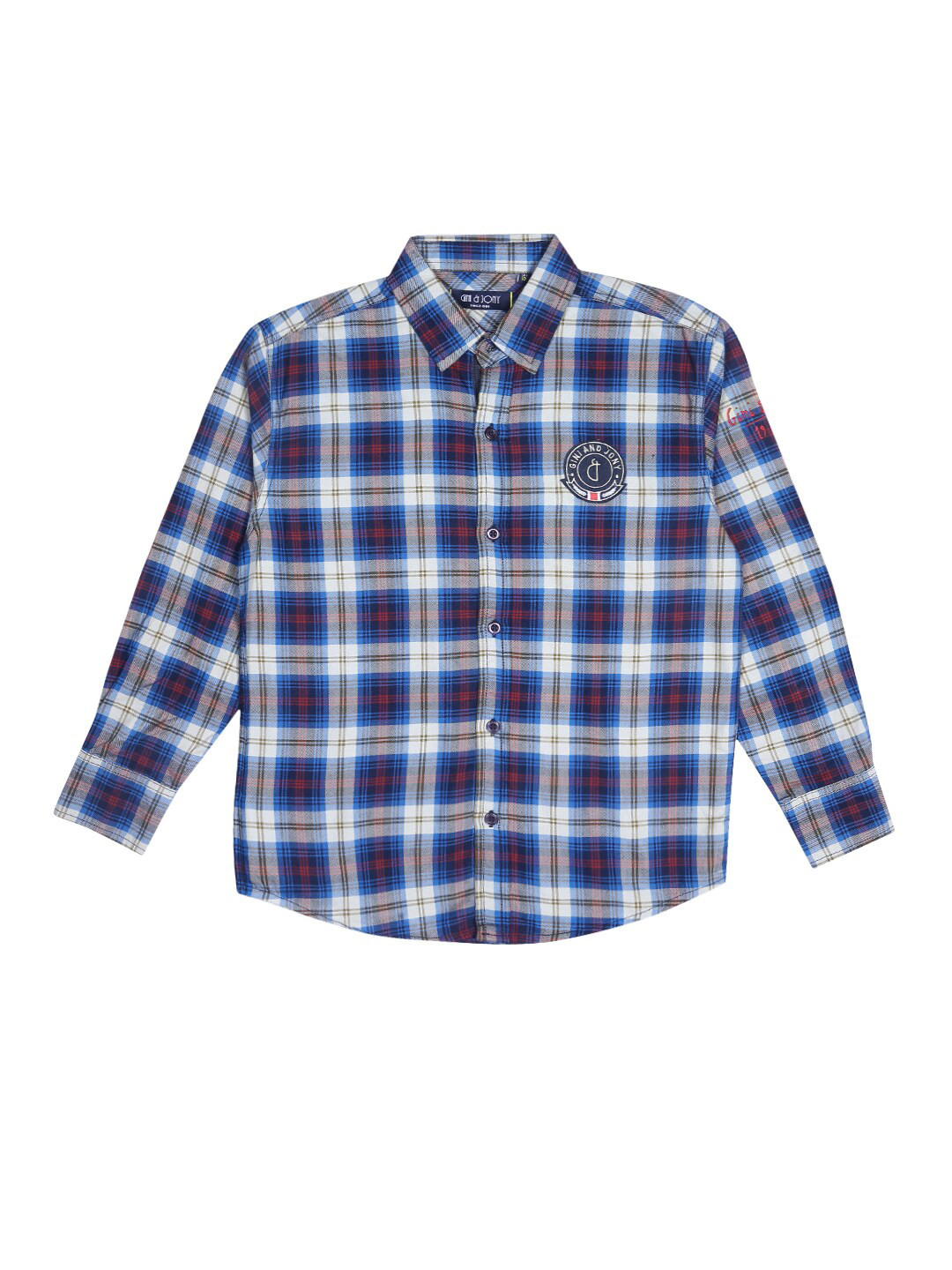 Gini and Jony Boys Blue & White Tartan Checked Cotton Casual Shirt