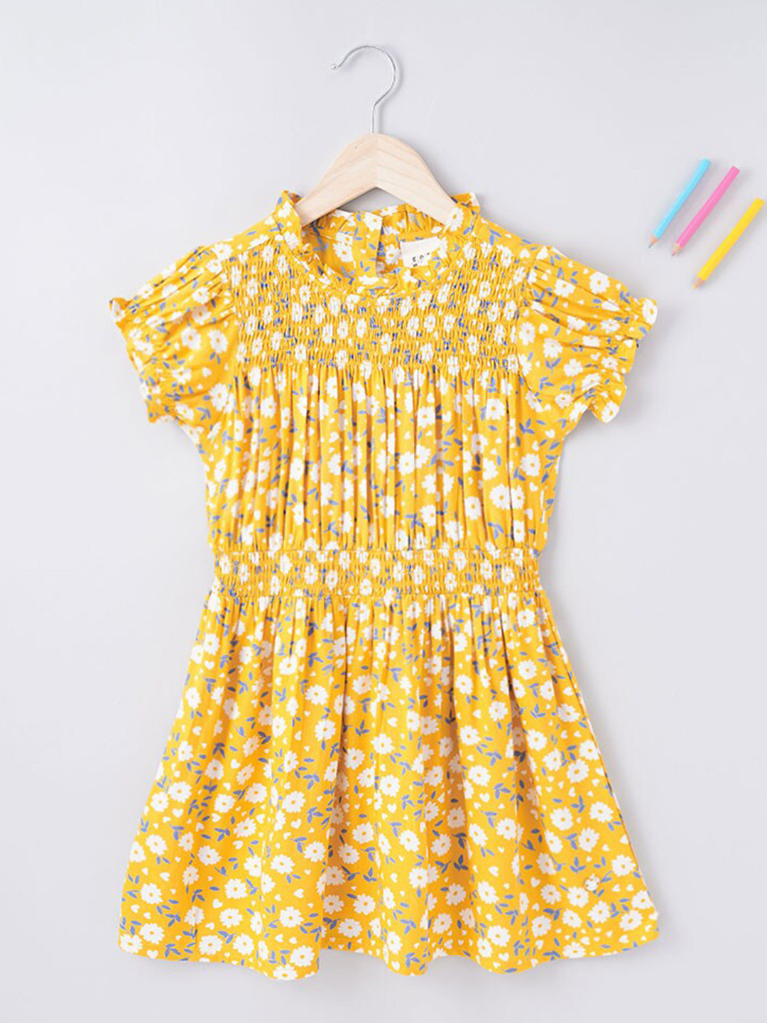Ed-a-Mamma Yellow Floral Printed Fit and Flare Dress