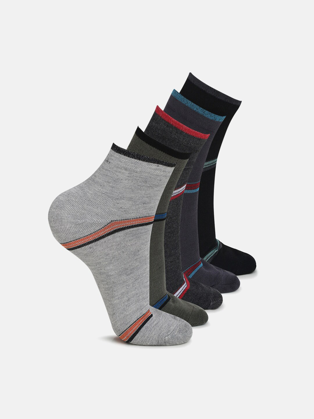 Urban Dog Men Pack of 5 Grey & Black Patterned Ankle Length Socks