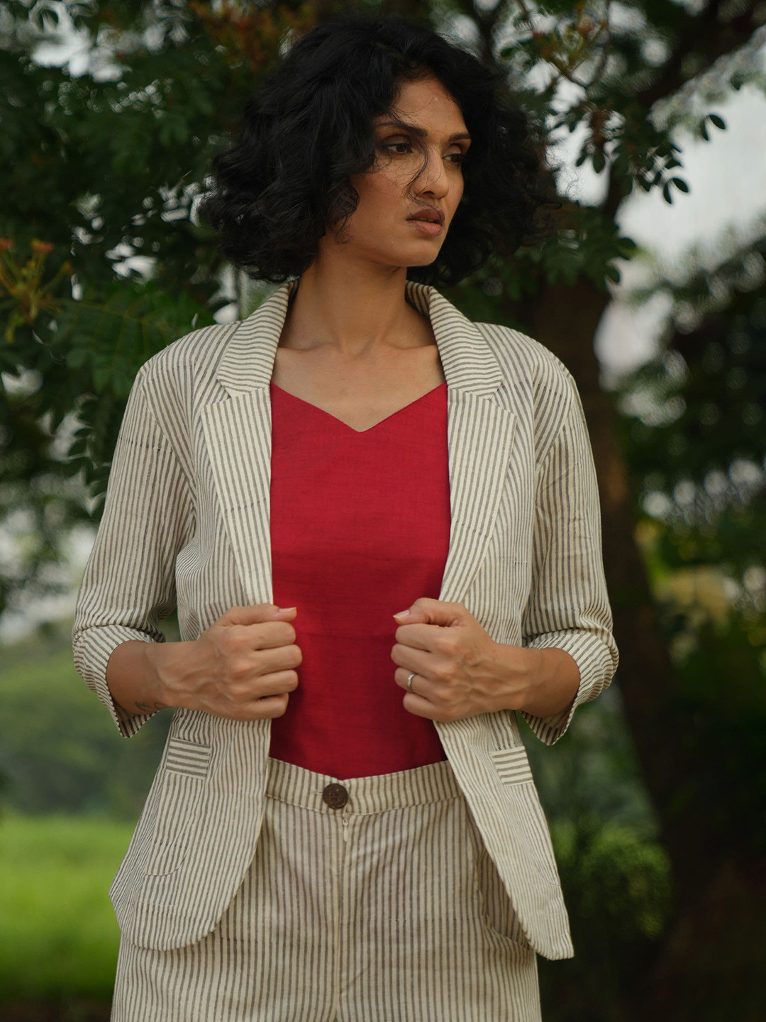 the kaatn trail Women Beige Checked Open Front Jacket