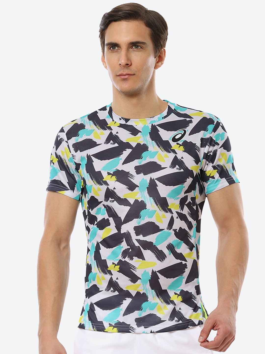 ASICS Men White Sea Green Match Graphic SS Tennis T-shirt