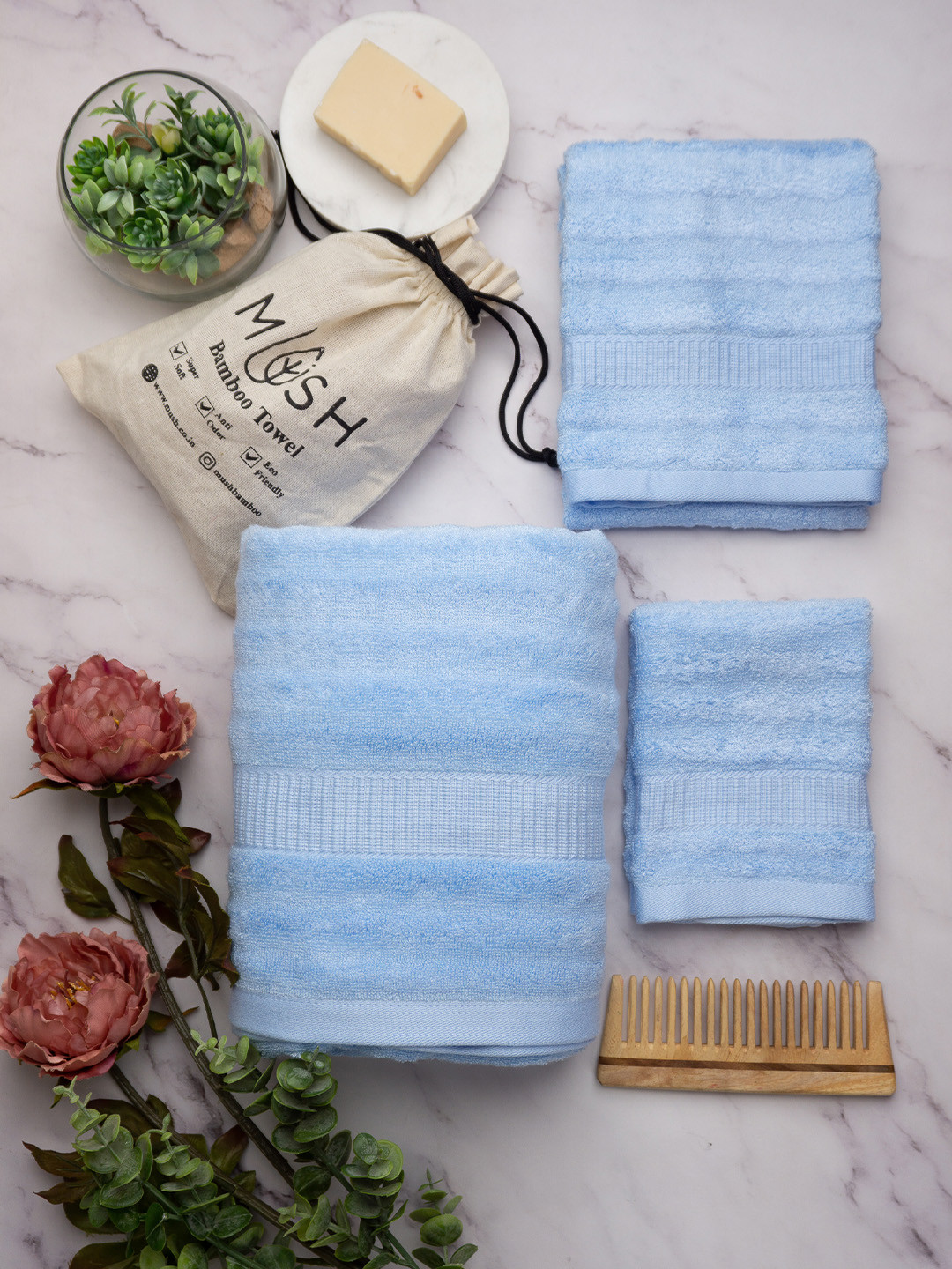 MUSH Pack of 3 Ultra Soft & Eco Friendly Bamboo Towel Set - 600 GSM