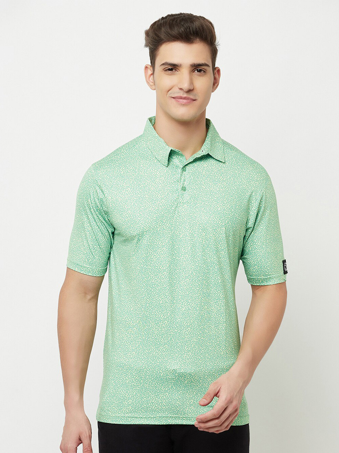 Truerevo Men Green Polo Collar Running T-shirt