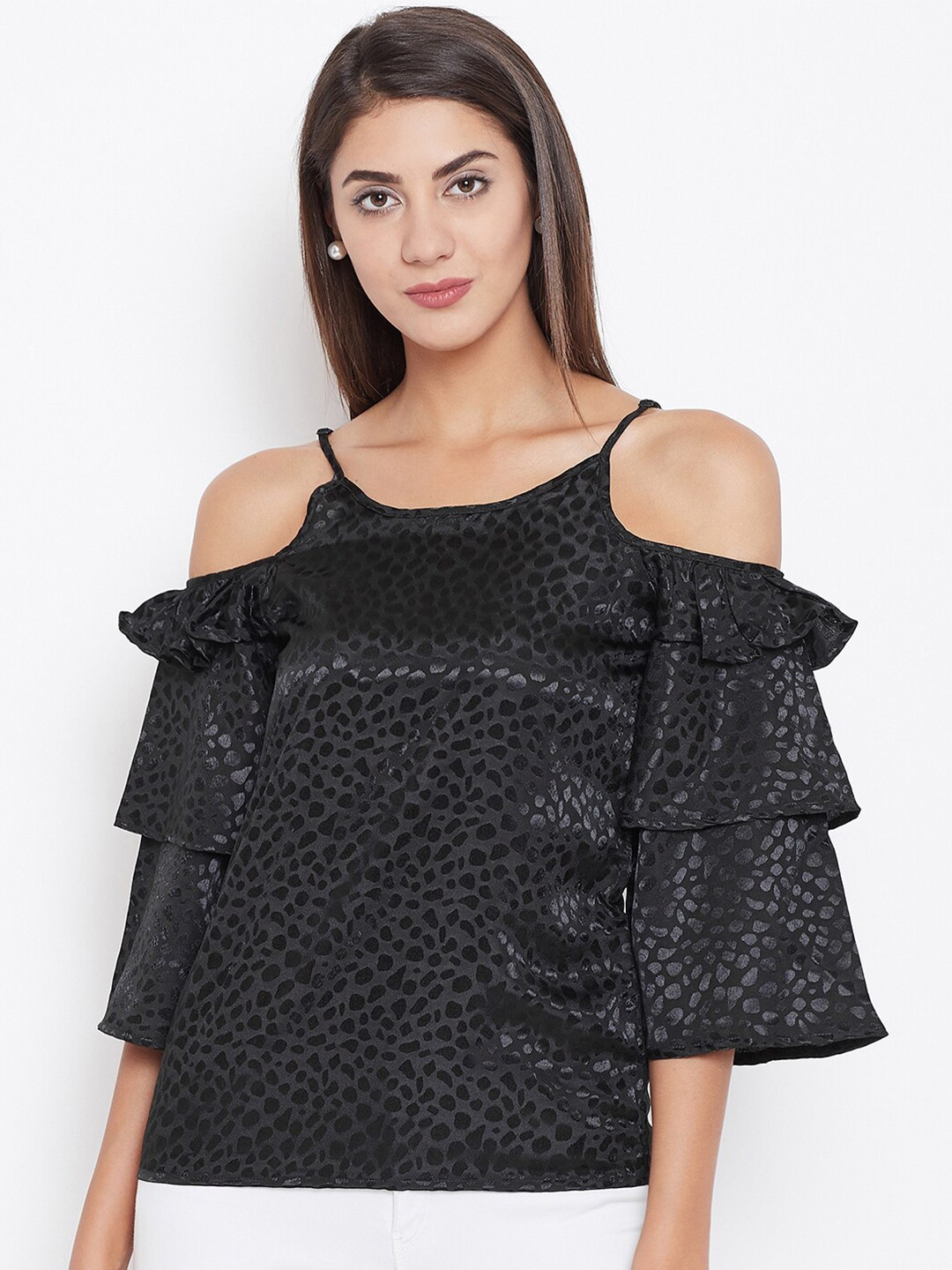 Ruhaans Black & plum perfect Animal Print Crepe Top