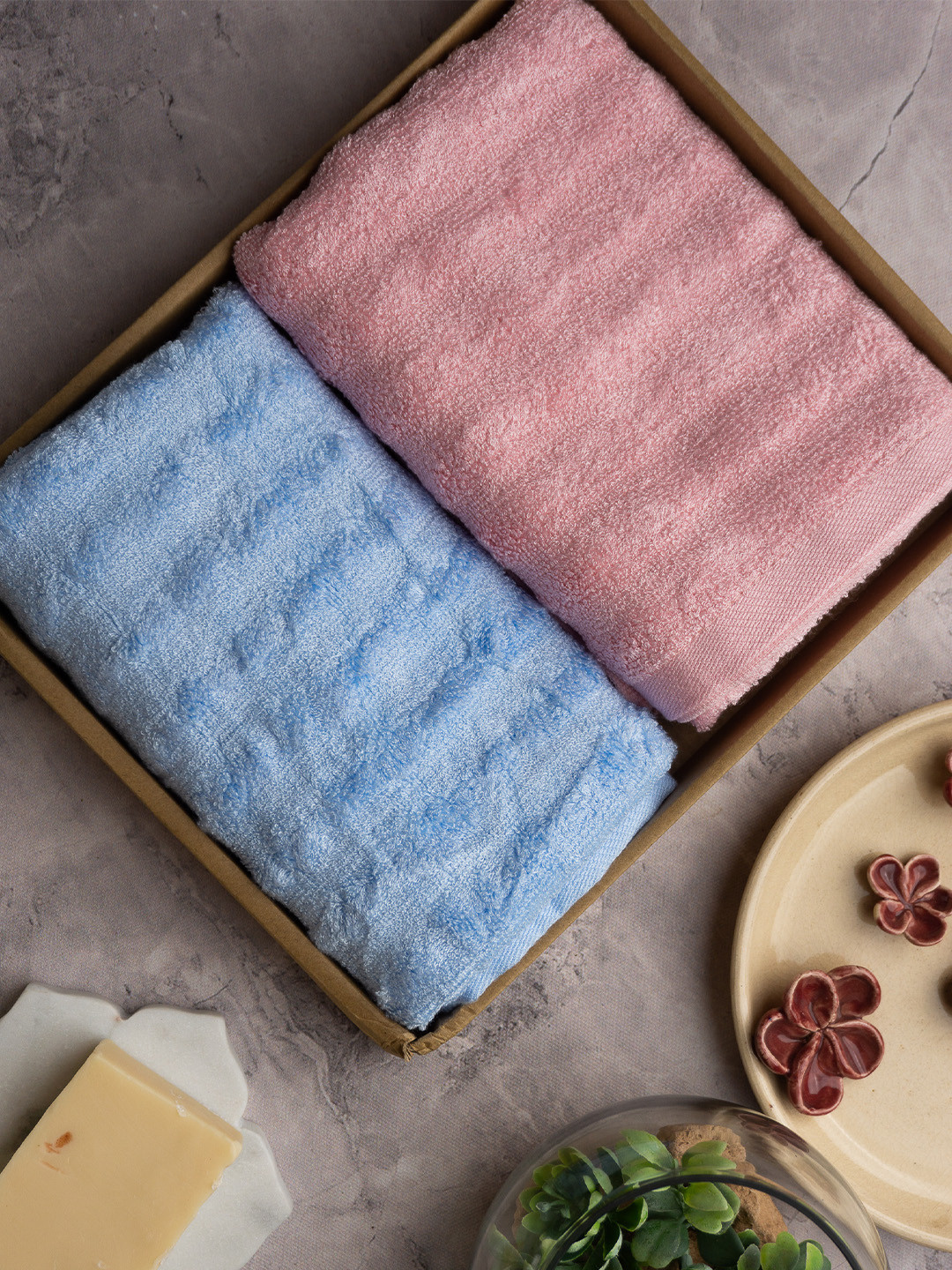 MUSH Set Of 2 Pink & Blue Solid Ultra Soft & Eco Friendly Bamboo Hand Towel