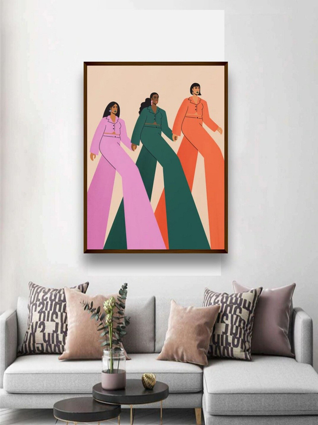 The Art House pink & Green Abstract Painting Framed Wall Art