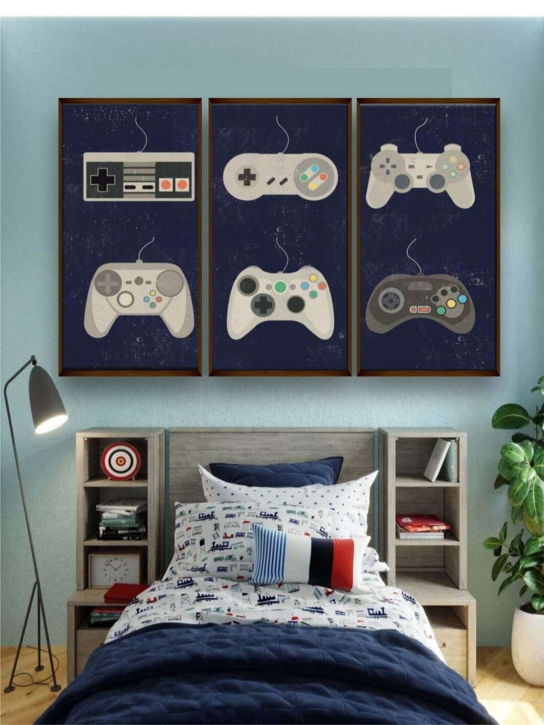 The Art House Navy Blue & Cream-Toned Abstract Framed Wall Painting