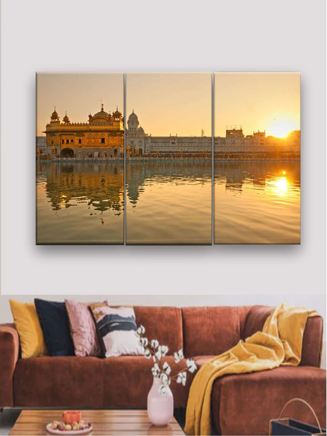 The Art House Set of 3 Gold & White Golden Temple Framed Wall Art