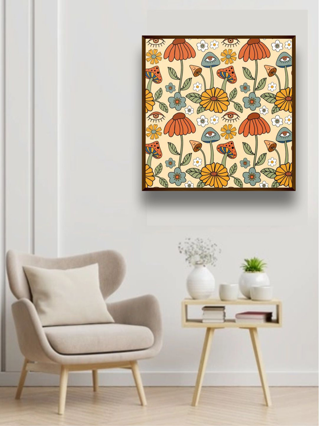 The Art House Beige & Orange Abstract Printed Canvas Painting Wall Art