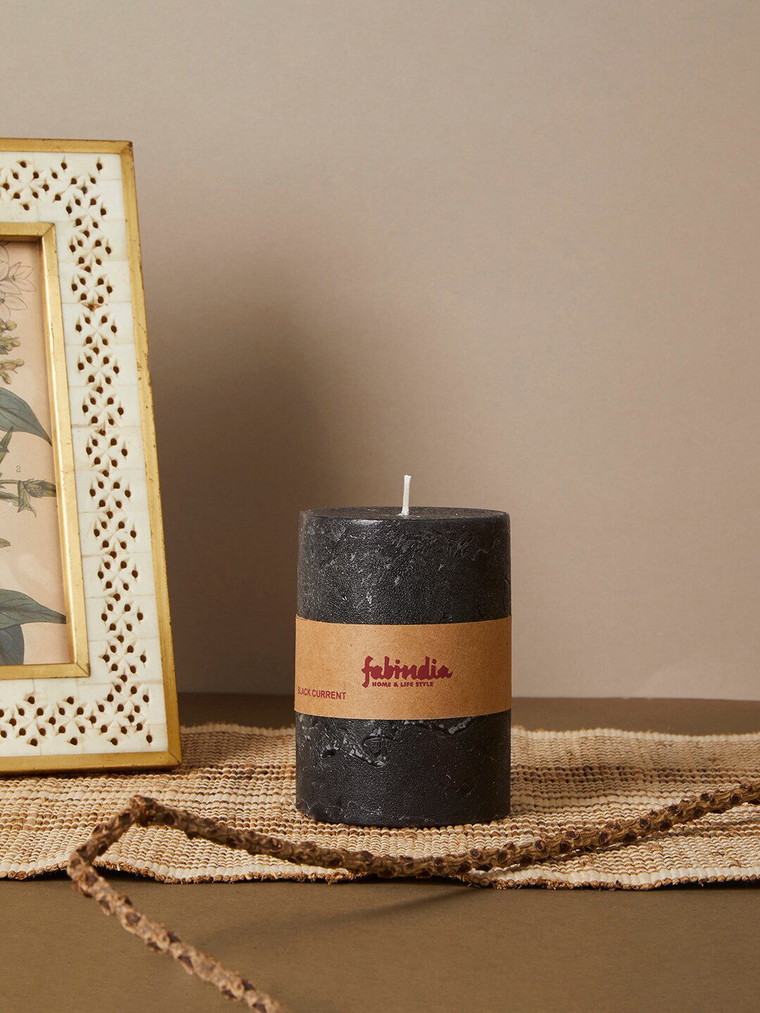 Fabindia Scented 1 Wick Black Currant Solid Geometric Regular Pillar Candles
