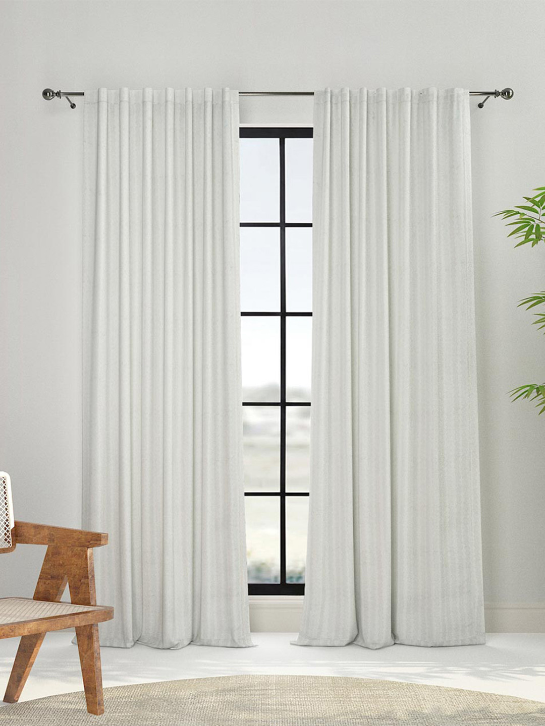 Fabindia White & Blue Printed Linen Window Curtain