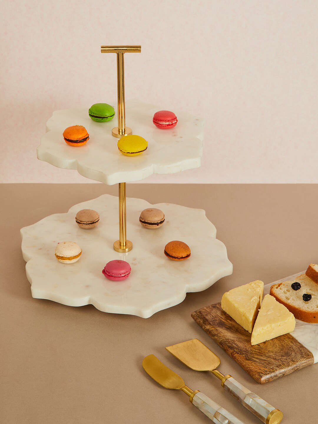 Fabindia White & Gold Designer Two-Tier Ceramic Cake Stand