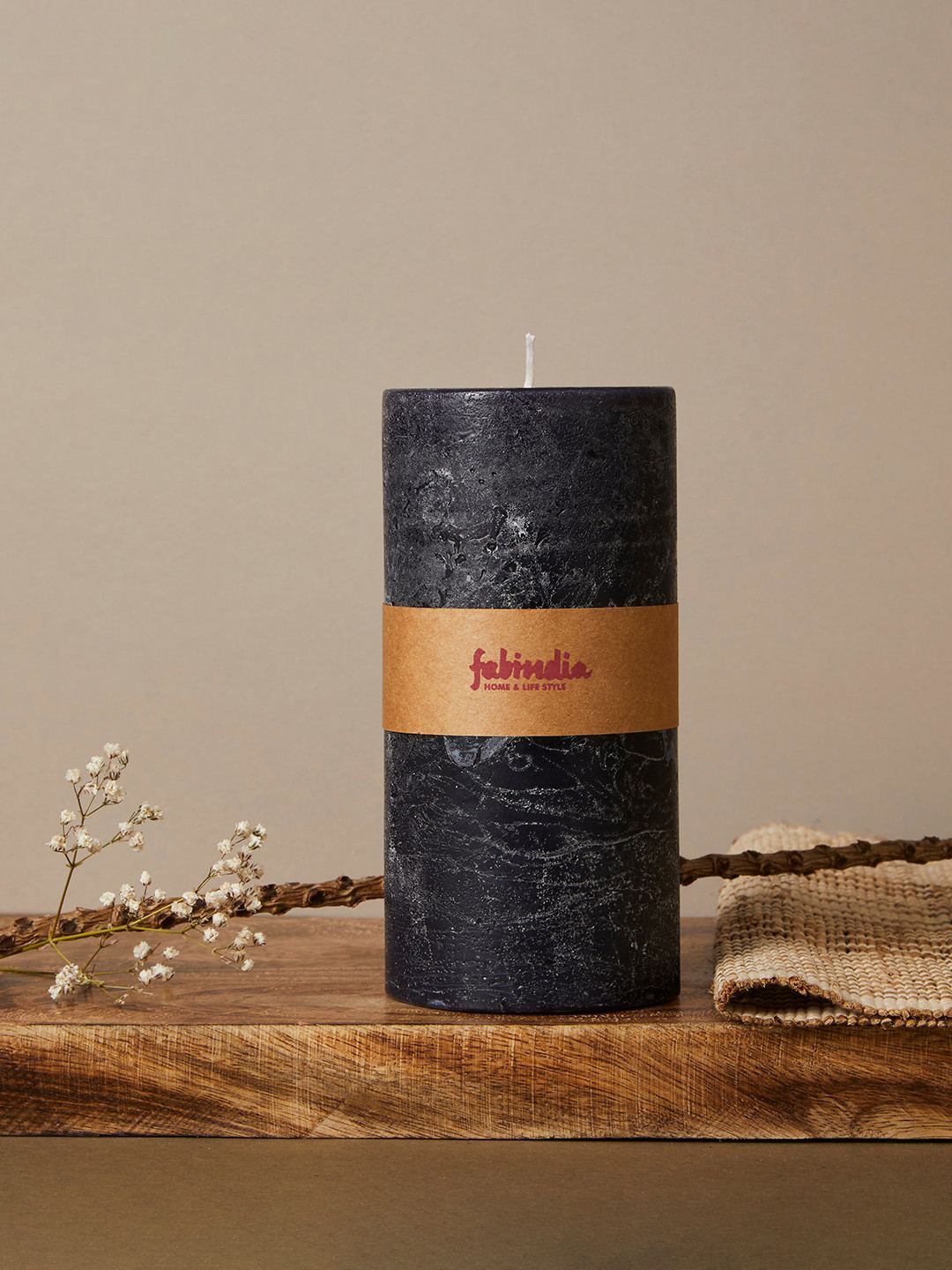 Fabindia Scented 1 Wick Black Currant Solid Geometric Regular Pillar Candles