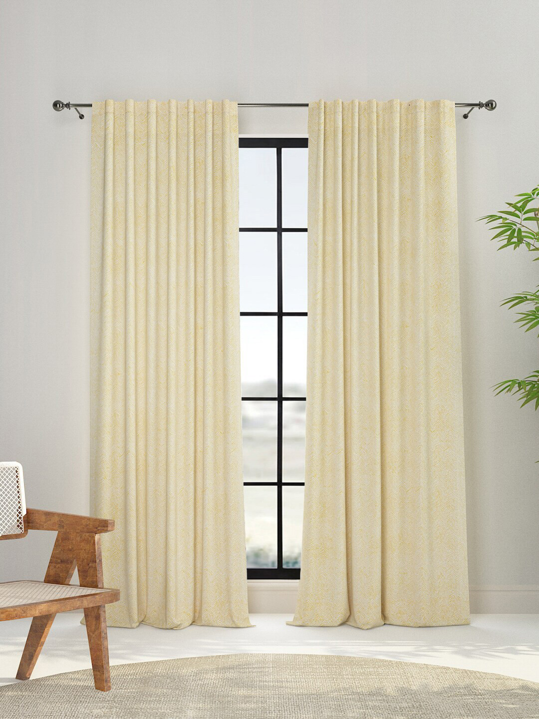 Fabindia Yellow & White Cotton Window Curtain