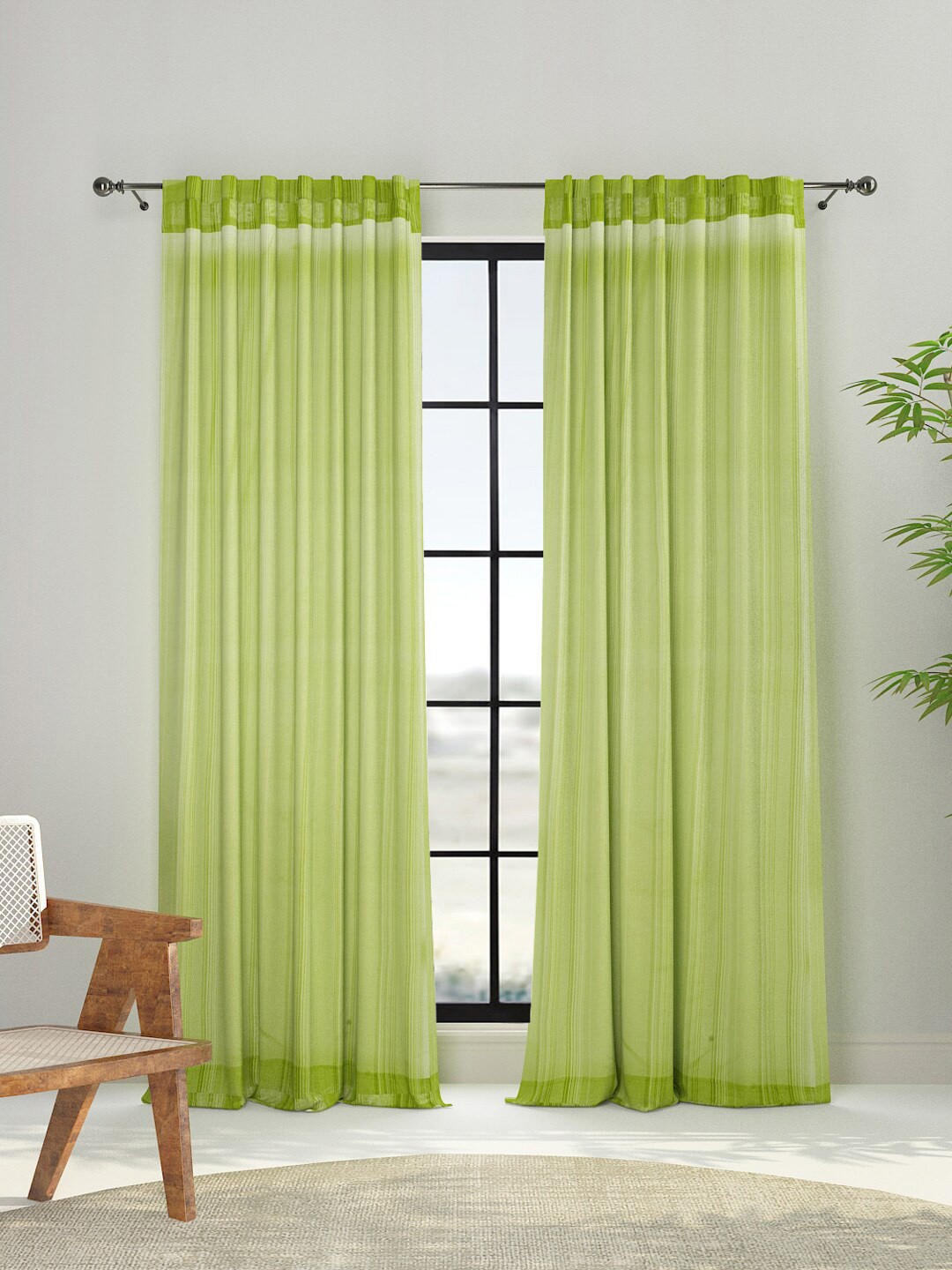 Fabindia Green Striped Window Cotton Curtain