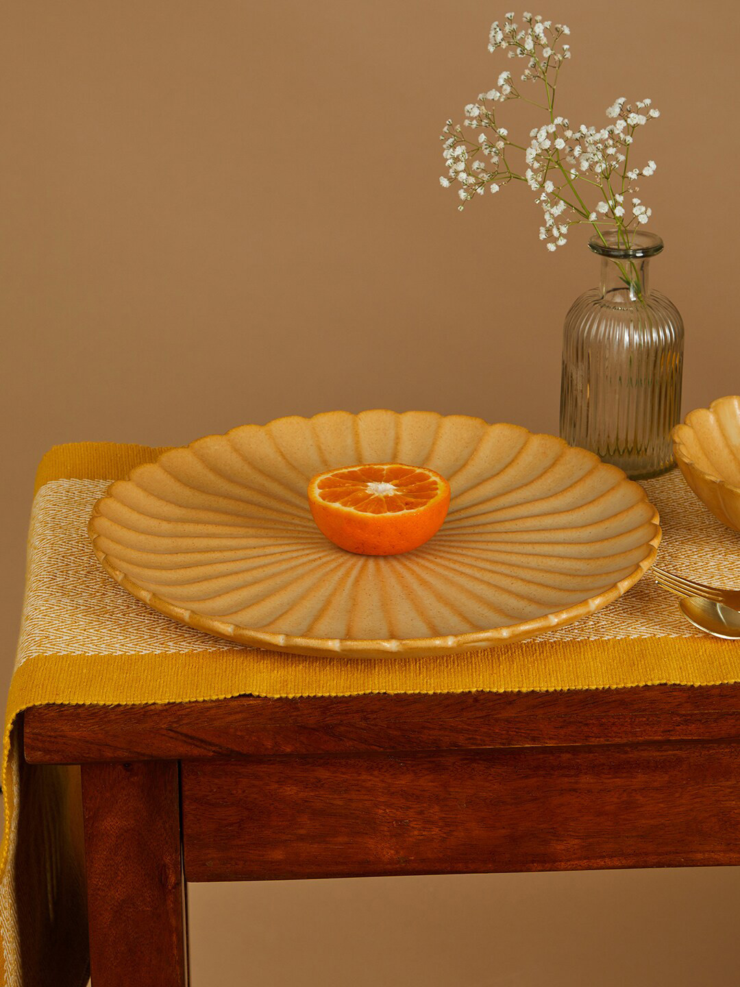 Fabindia Yellow Textured Cerise Platter