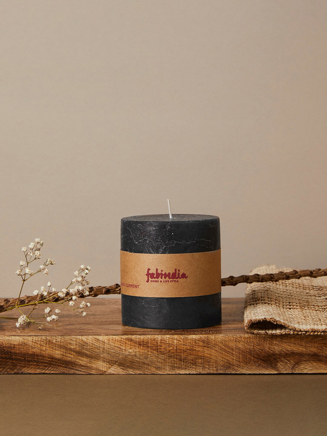 Fabindia Scented 1 Wick Black Currant Solid Geometric Regular Pillar Candles