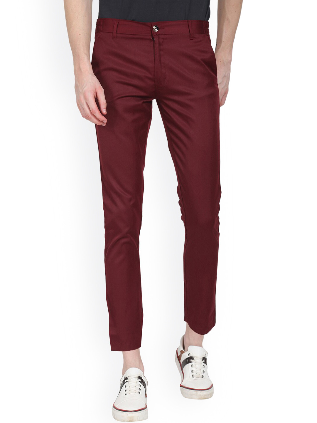 AD & AV Men Maroon Classic Slim Fit Easy Wash Trousers