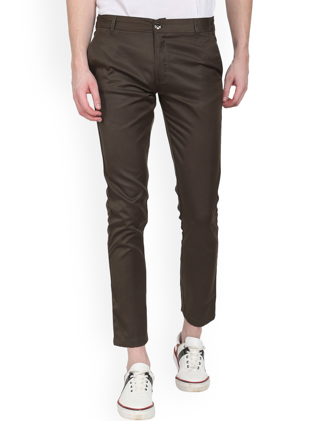 AD & AV Men Olive Green Classic Slim Fit Easy Wash Trousers