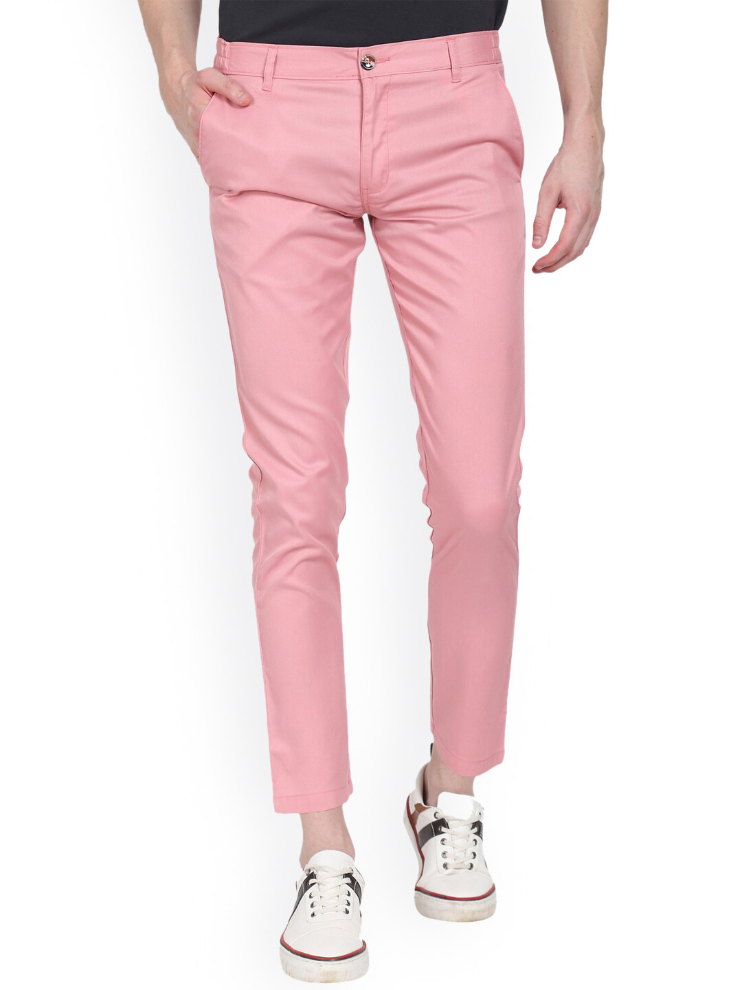 AD & AV Men Pink Classic Slim Fit Easy Wash Chinos Trousers