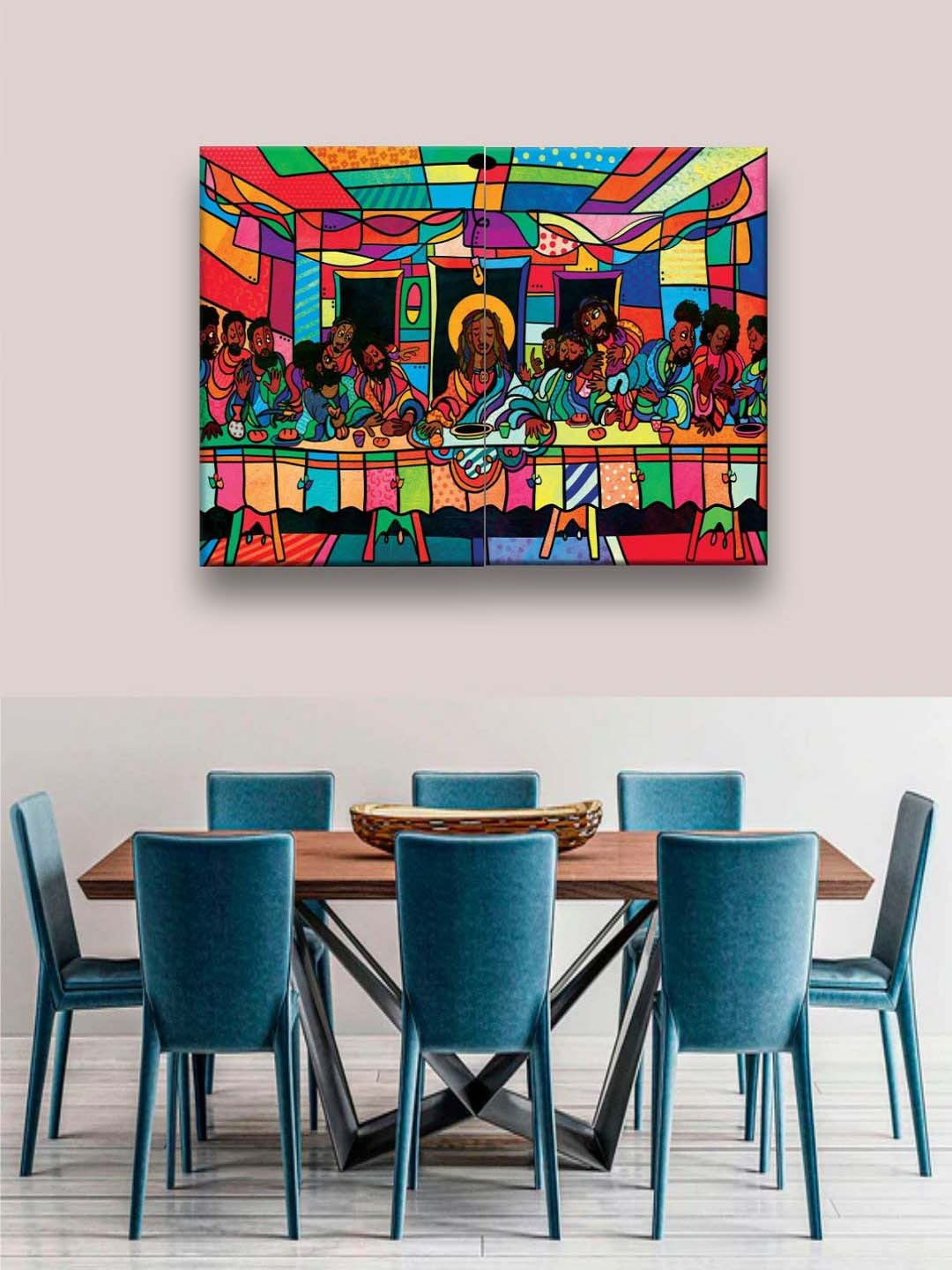 The Art House Blue & Red Abstract Framed Wall Painting