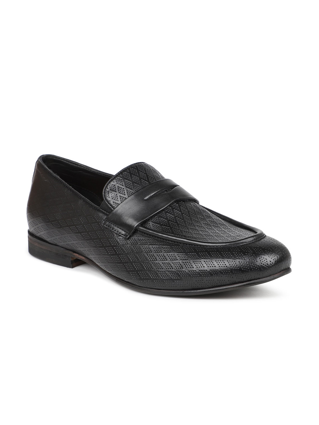 ATESBER by Inc.5 Men Black Textured Leather Formal Loafers