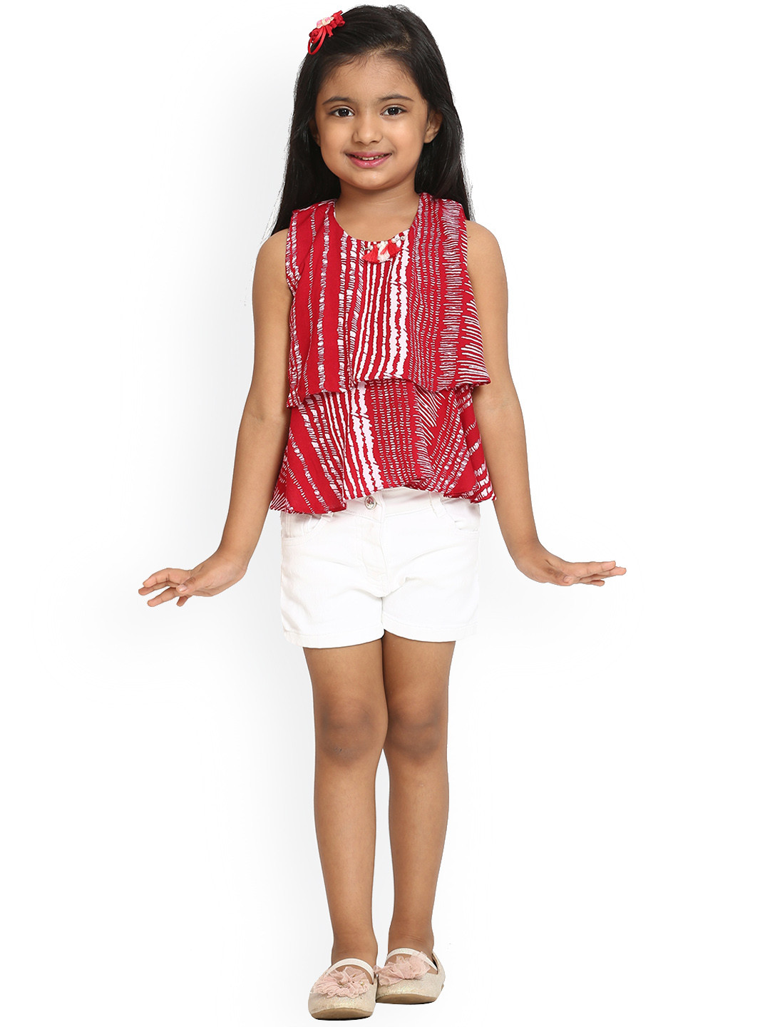 Peppermint Girls Maroon & White Printed Clothing Set