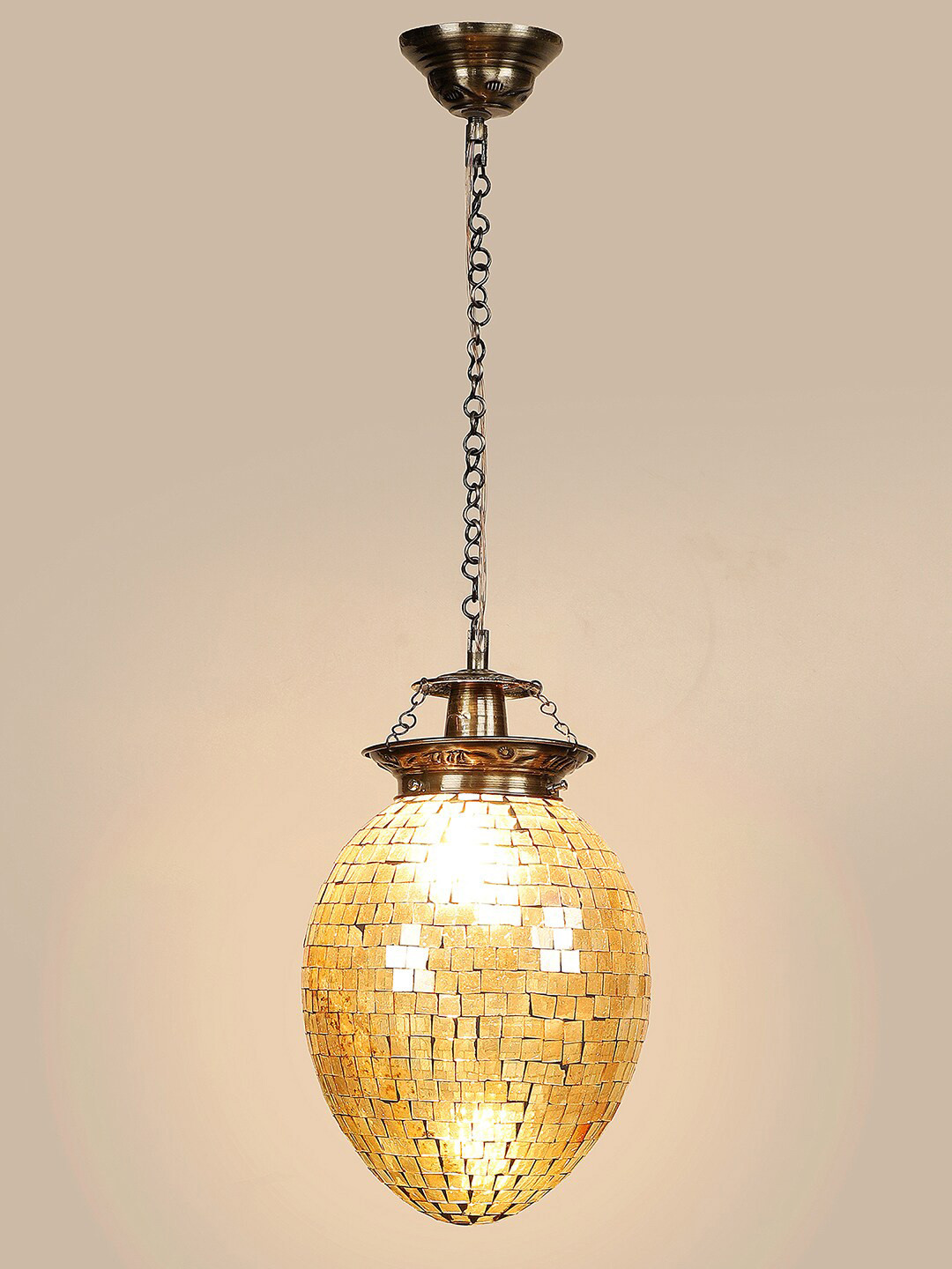 Devansh Gold Toned Mosaic Glass Spherical Hanging Lamp