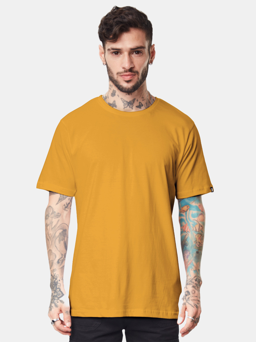 The Souled Store Men Yellow Drop-Shoulder Sleeves T-shirt