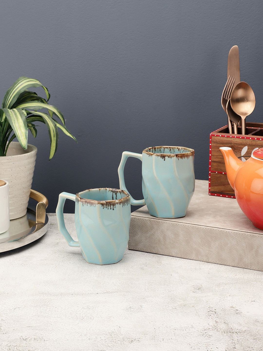 VarEesha Bipul Name Personalised Sea Green Textured Ceramic Microwave Safe 2 Piece Mugs-200ml