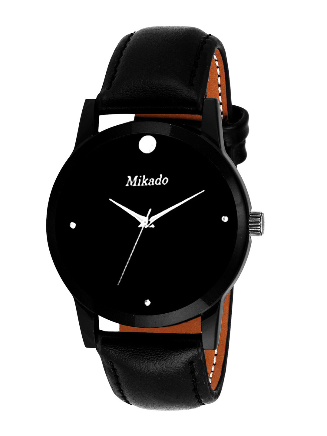 Mikado Men Black Brass Dial & Black Leather Straps Analogue Watch Millinorie Mens