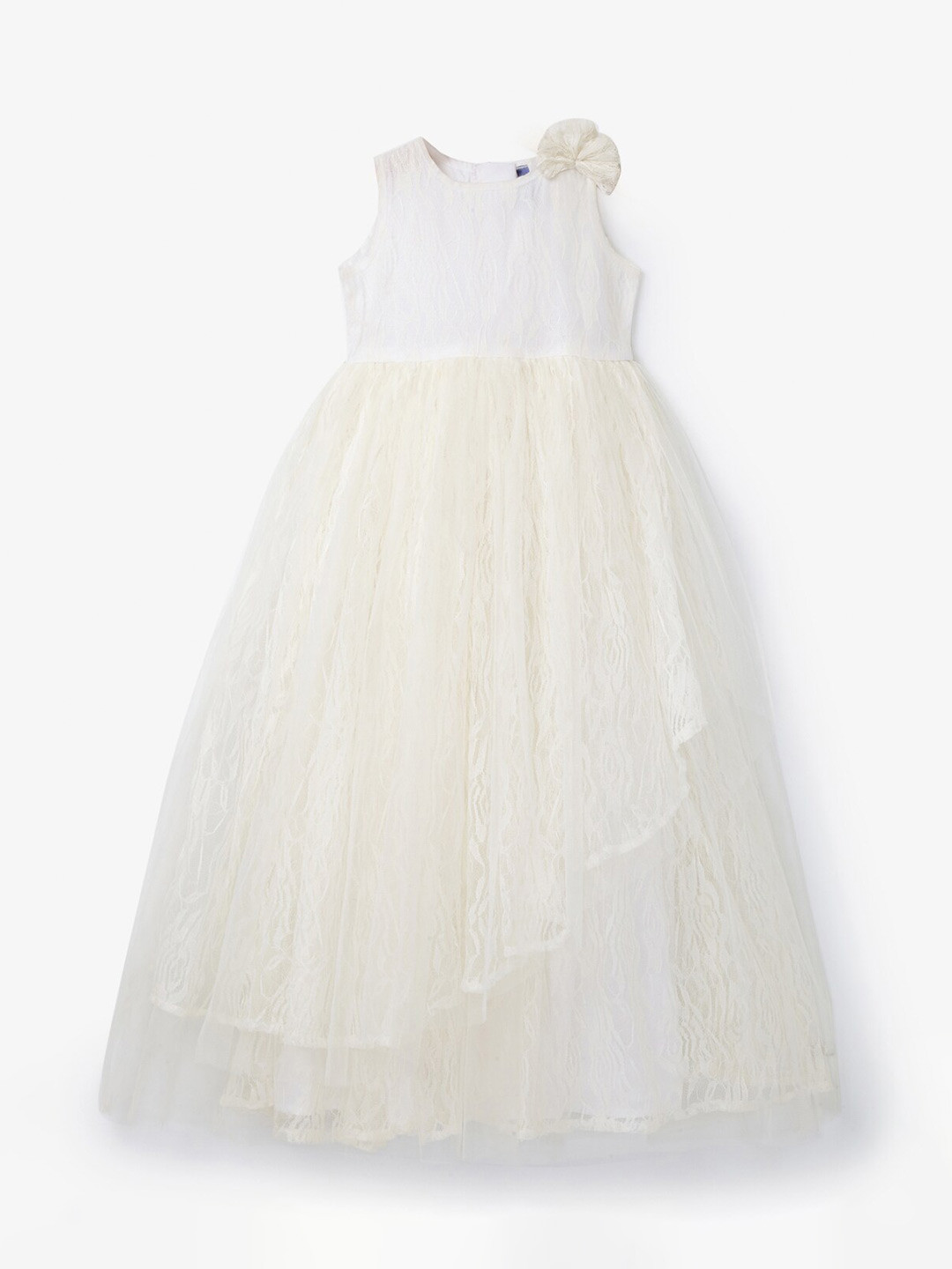 YK Off White Net Maxi Dress