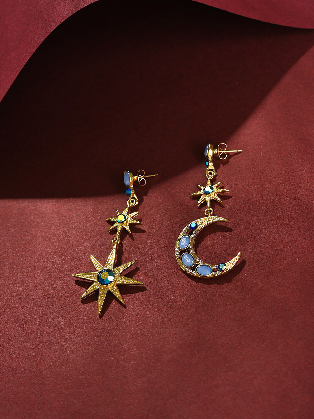 SOHI Women Multicoloured Gold Plated Star and Moon  Drop Earrings