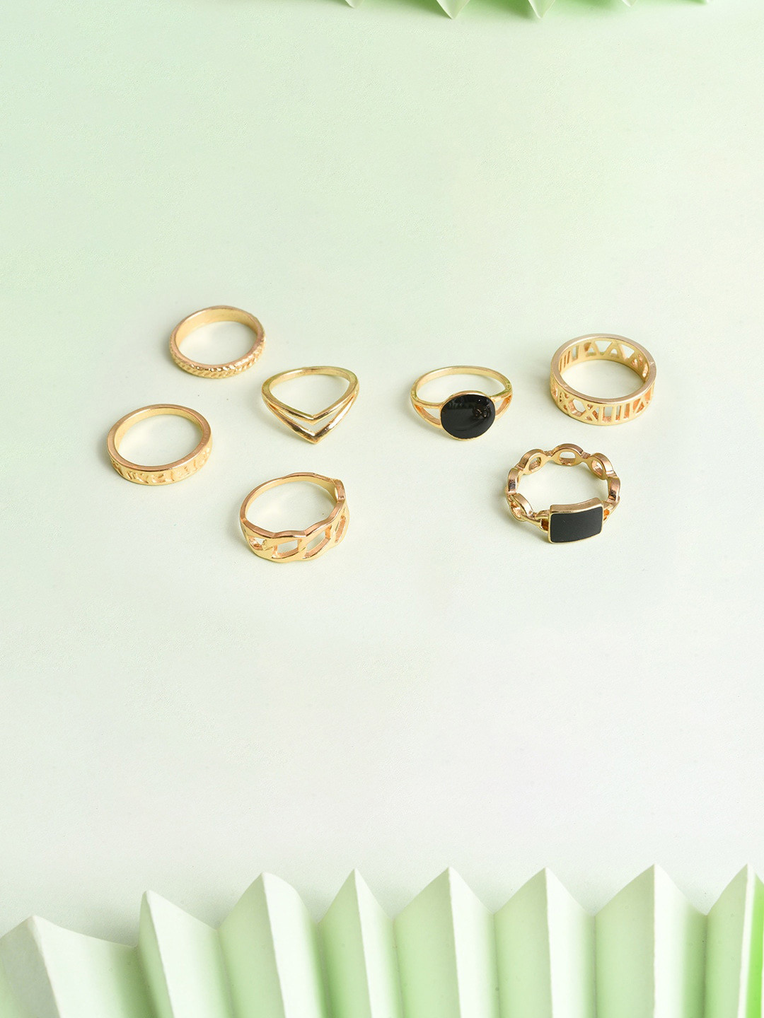 SOHI Women Set Of 6 Gold-Toned & Plated Stone Finger Rings