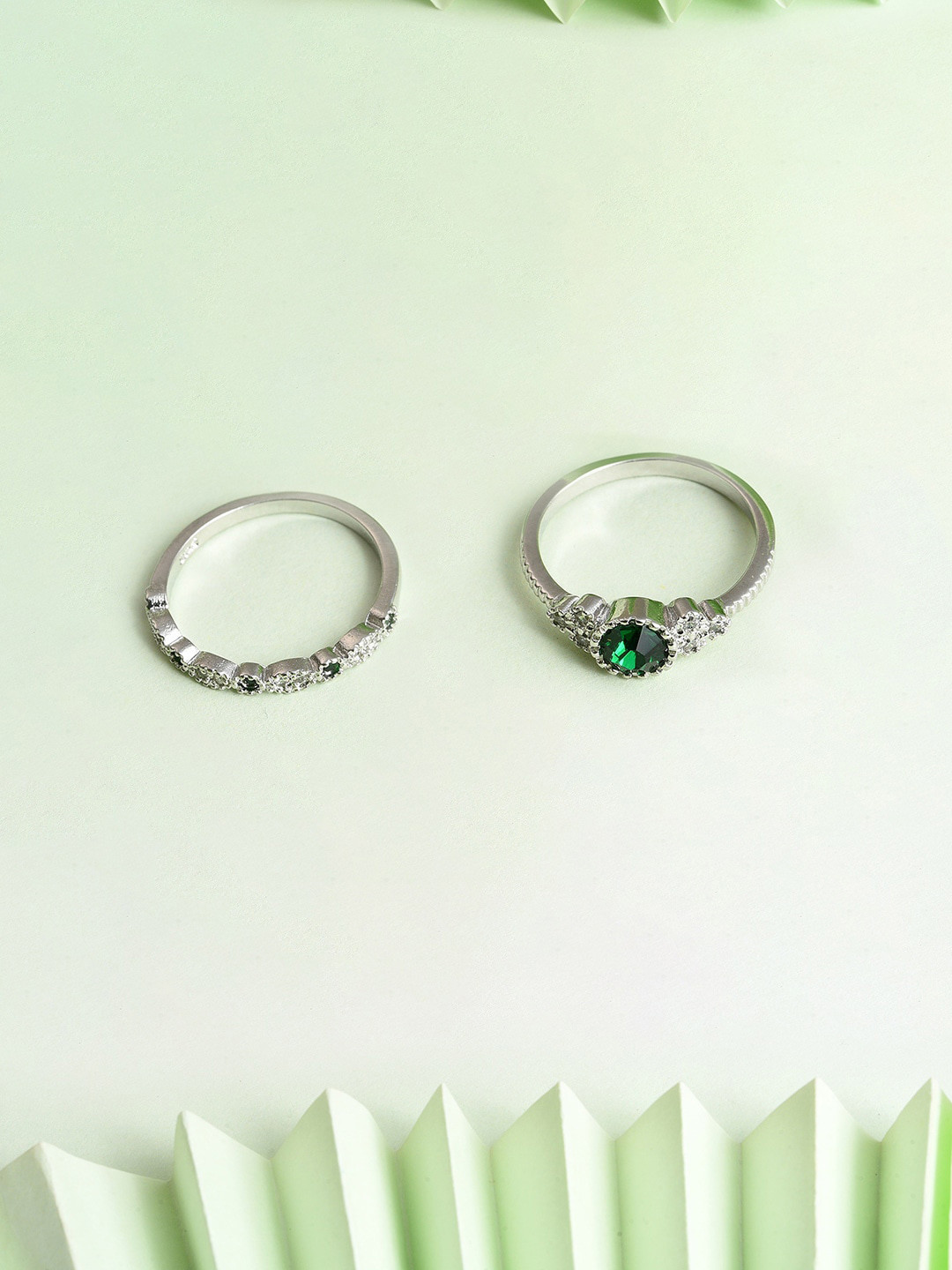 SOHI  Set Of 2 Silver-Plated Stone Studded Designer Ring