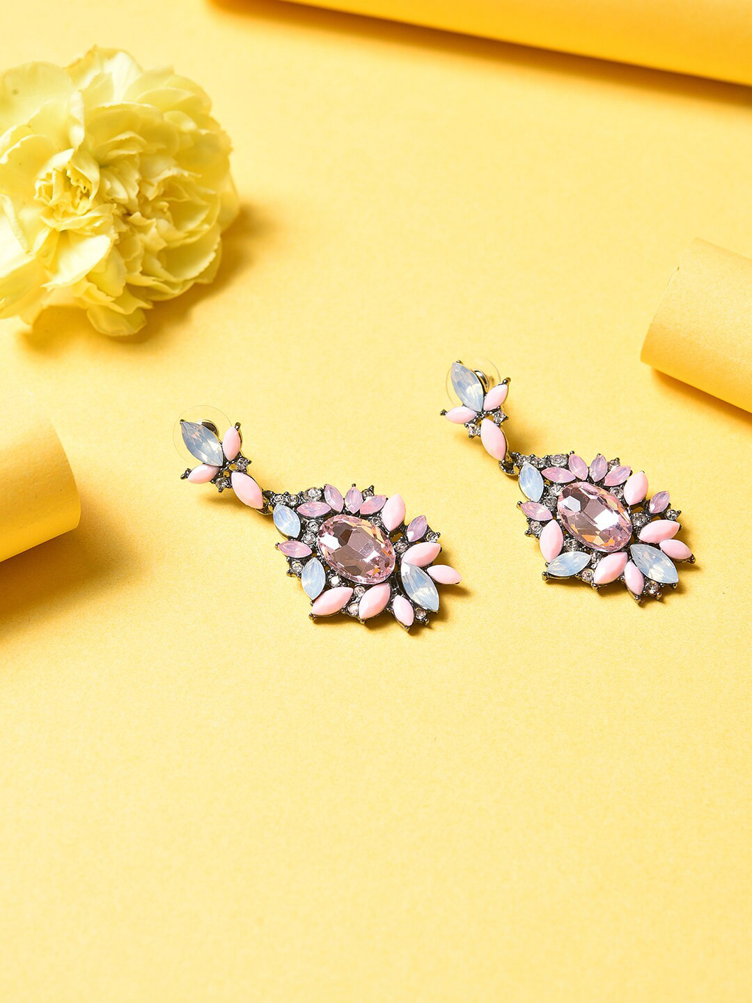 SOHI Women Pink Contemporary Trendy Designer Stone Drop Earring