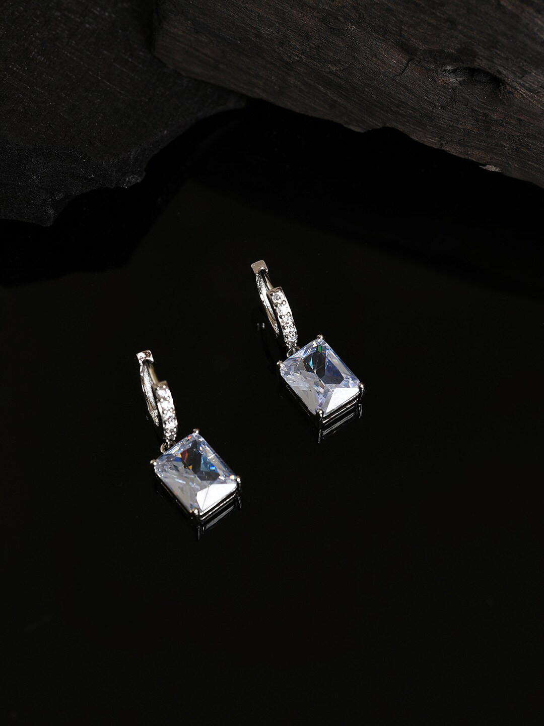 SOHI Women SilverPlated Designer Stone Hoop Earrings