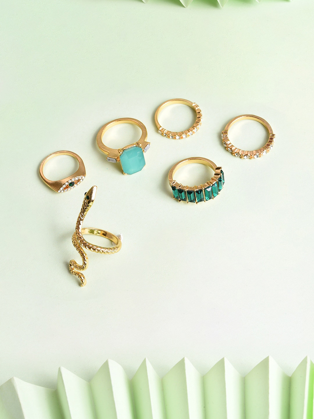 SOHI Set Of  6 Gold-plated Artificial Stone Studded Finger Rings